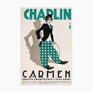 Póster de película en linóleo original de Chaplin Burlesque on Carmen, sueco, 1920