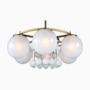 Large Bohemian Brass and Frosted Glass Globes Chandelier, 1950s