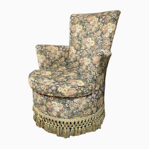 Vintage Botanical Fabric Cocktail Armchair with Fringes
