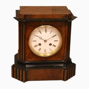 Mid Victorian Burr Walnut & Ebonised Mantel Clock