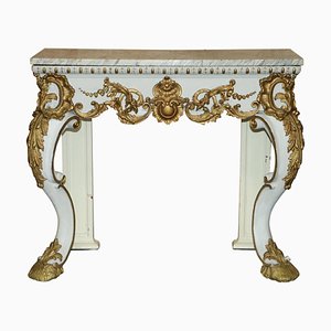 Antique Italian Console Table in Hand-Carved Giltwood and Marble, 1860