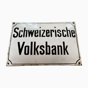 Cartel vintage esmaltado de Swiss Volksbank, década de 1900