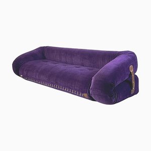 Sofá cama Anfibio italiano moderno de terciopelo morado de Becchi para Giovannetti, años 70