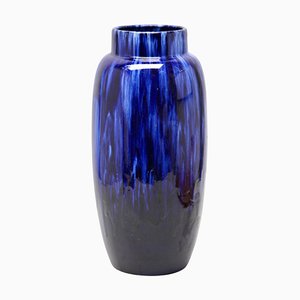 Vintage German Scheurich Vase in Blue and Black Drip Glaze, 1970s