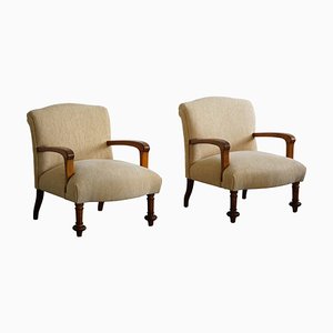 Italian Art Deco Lounge Chairs in Golden Velvet, 1930s, Set of 2