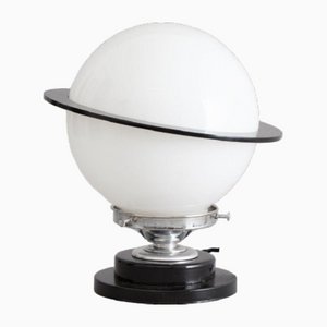 Art Deco Saturn Table Lamp with Black Acrylic Ring