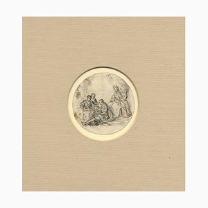 Círculo de Jean-Honoré Fragonard, Encuentro con jóvenes enamorados, siglo XVIII, acuarela, enmarcado