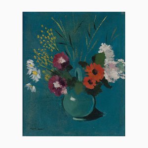 Fritz Mühsam, Blue Vase with Flowers, Early 20th Century, Oil on Board, Framed
