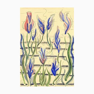 Jean Mary Ogilvie, Art Deco Flowering Waterweed Design, 1930s, Gouache Painting