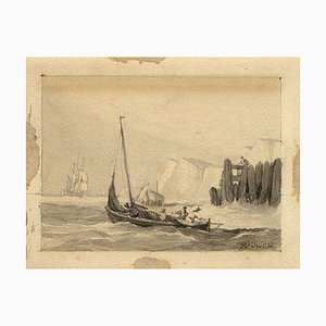 Samuel Owen, Scène Côtière avec Bateaux de Pêche, Début du 19ème Siècle, Aquarelle