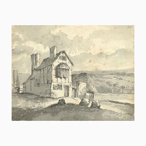 John Monro, Kirchhof in Guildford, Surrey, Graue Zeichnung, 1830er, Graphit & Papier Aquarell