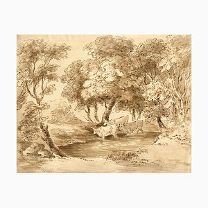Alexander Monro after Gainsborough, Landscape with Cows, 1835, Ink & Wash Drawing