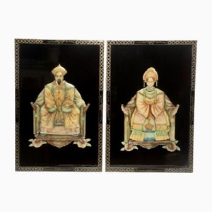 Große chinesische Kaiser Kangxi und Jade Mosaik Kaiserin Portraits, 1950er, 2er Set