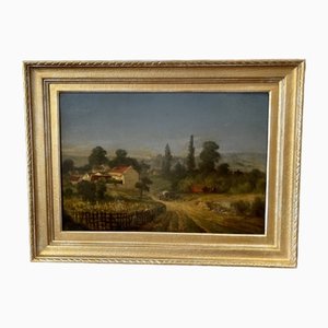 Alexis Demarle, Enologo Borgogna con paesaggio rurale, fine XIX secolo, olio su tela, con cornice