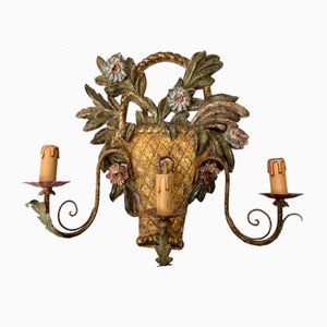 Italian Renaissance Style Carved Painted Wood Sconce or Wall Light, 1950s