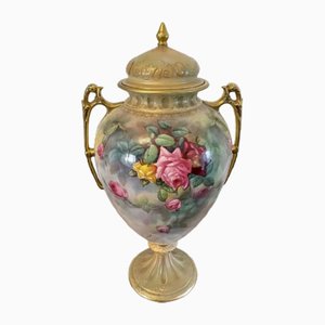 Large Antique Victorian Quality Royal Crown Devon Lidded Vase, 1880s