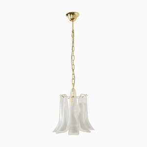 Petal Suspension Lamp in Murano Crystal and White Glass, Italy, 1990s