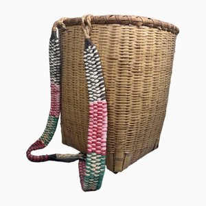 Traditionally Woven Bamboo Basket with Straps, Japan, 1960s