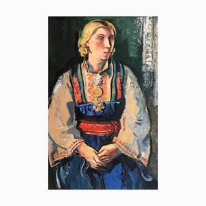 Adrien Holy, Jeune femme en costume Suisse, 1920s, Oil on Canvas, Framed