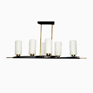 Lampe à Suspension en Laiton et Verre Opalin, 1950s