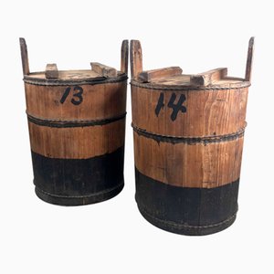 Antique Japanese Wooden Buckets, Set of 2