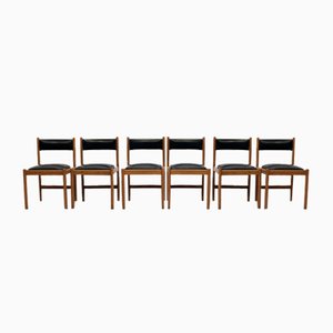 Chaises en Bois et Cuir Noir de Isa Bergamo, Italie, 1960s, Set de 6