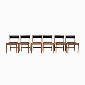 Italian Wood Black Leather Chairs from Isa Bergamo, 1960s, Set of 6