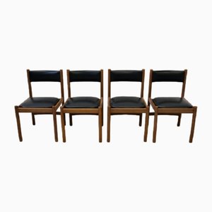 Chaises en Bois et Cuir Noir de Isa Bergamo, Italie, Set de 4