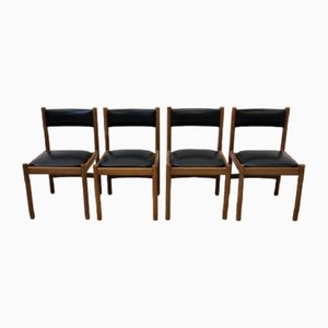 Wood Black Leather Chairs from Isa Bergamo, Italy, Set of 4