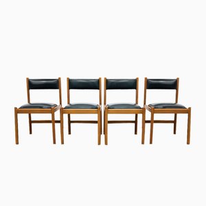 Italian Wood Black Leather Chairs from Isa Bergamo, 1960s, Set of 4