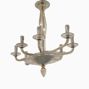 Lámpara de araña Venini de cristal de Murano con ocho luces de Paolo Venini para Venini, años 30