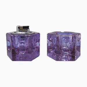 Set de Fumeur Violet en Verre de Murano par Antonio Imperatore, Italie, 1970s, Set de 2