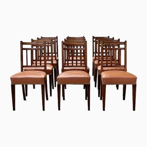 English Mahogany & Leatherette Dining Chairs, 19th Century, Set of 12