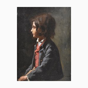 Ferdinand Bassot (1843-1900), Young Man in Profile, 1870, Oil on Canvas, Framed