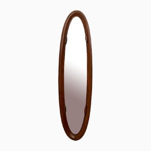 Vintage Postmodern Oval Wall Mirror with Wooden Frame, Italy, 1960s