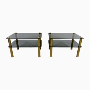 Glass & Brass Side Tables, 1960s, Set of 2