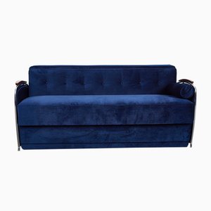 Sofá cama Mid-Century de terciopelo azul de estilo Bauhaus atribuido a József Perestegi, 1958