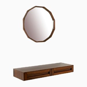 Walnut Floating Console with Mirror from Dino Cavalli, Italy 1960s, Set of 2