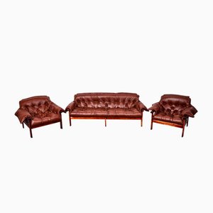 Mid-Century MP-41 Sofa in Brown Leather by Percival Lafer, 1970s, Set of 3