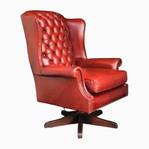 Red Leather Deep Button Back Chesterfield Swivel Desk Chair from Art Forma, UK, 1960s