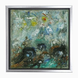 Mette Birckner, Pintura del impresionismo abstracto, Un cuento de hadas con pájaros (4), 2009, Óleo sobre lienzo, Enmarcado