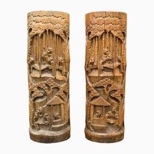Large Vintage Chinese Dry Flower Vases in Bamboo, 1930, Set of 2