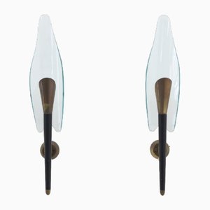 Brass and Glass Wall Lamps by Luigi Mulin, 1950s, Set of 2