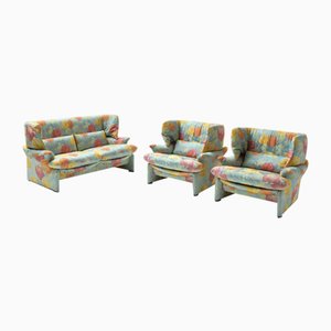 Portovenere Sofa with Flower Upholstery by Vico Magistretti for Cassina, Italy, 1973, Set of 3