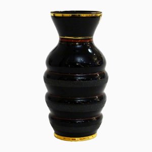 Kleine belgische Art Deco Vase aus opakem schwarzem Glas von Boom, 1920er