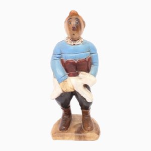 Figura de Tintín y Milou de madera tallada y pintada, años 80