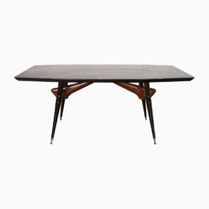 Table in Walnut with Black Lacquered Wood Structure, 1960s