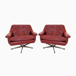 Red Leather 802 Armchairs by Werner Langenfeld for Esa, 1960s, Set of 2