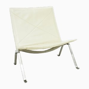 PK22 Lounge Chair in Brushed Steel and Cream Leather by Poul Kjærholm for Fritz Hansen, 1990s