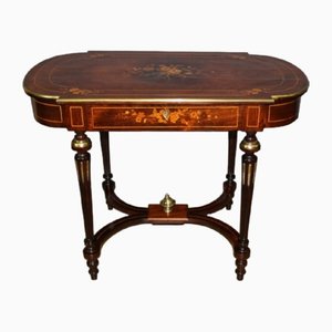 Louis XVI Style Table in Marquetry with Flower Flowers, 1890s